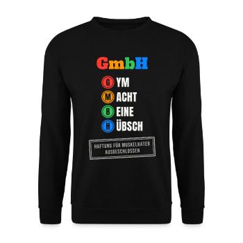 GmbH – Gym macht Beine hübsch - Unisex Pullover - Schwarz - Vorne - Alina (178cm) & Michal (187cm)