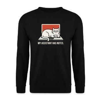 My Assistant Has Notes – Laptop-Katze (dark) - Unisex Pullover - Schwarz - Vorne - Alina (178cm) & Michal (187cm)