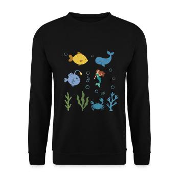 Fisch Unterwasser Kinder Wal Seeteufel märchenhaft - Unisex Pullover - Schwarz - Vorne - Alina (178cm) & Michal (187cm)