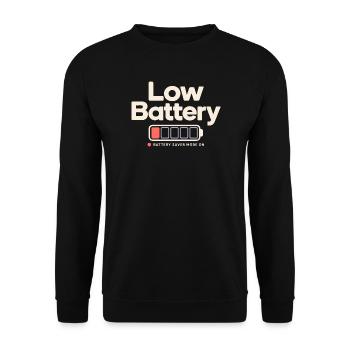 Low Battery Akku Leer Energiesparmodus Ruhe Humor - Unisex Pullover - Schwarz - Vorne - Alina (178cm) & Michal (187cm)
