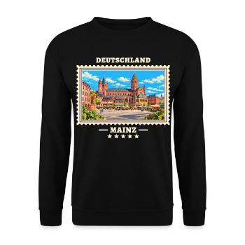 Deutschland Mainz Vintage Reisemarke - Unisex Pullover - Schwarz - Vorne - Alina (178cm) & Michal (187cm)