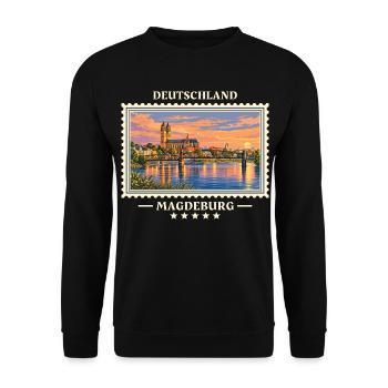 Deutschland Magdeburg Vintage Reisemarke - Unisex Pullover - Schwarz - Vorne - Alina (178cm) & Michal (187cm)