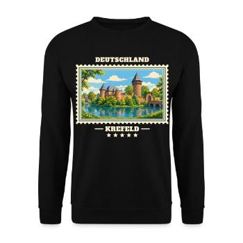 Deutschland Krefeld Vintage Reisemarke - Unisex Pullover - Schwarz - Vorne - Alina (178cm) & Michal (187cm)