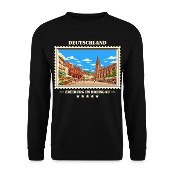 Deutschland Freiburg im Breisgau Vintage Reisemark - Unisex Pullover - Schwarz - Vorne - Alina (178cm) & Michal (187cm)