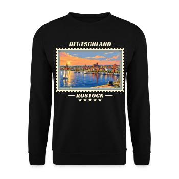 Deutschland Rostock Vintage Reisemarke - Unisex Pullover - Schwarz - Vorne - Alina (178cm) & Michal (187cm)