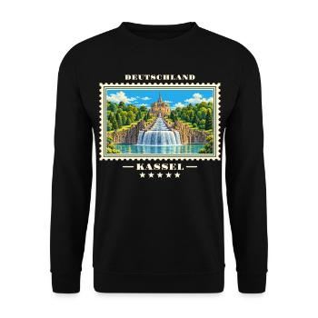 Deutschland Kassel Vintage Reisemarke - Unisex Pullover - Schwarz - Vorne - Alina (178cm) & Michal (187cm)