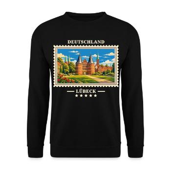 Deutschland Lübeck Vintage Reisemarke - Unisex Pullover - Schwarz - Vorne - Alina (178cm) & Michal (187cm)