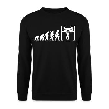 KFZ-Mechaniker Evolution Für Automechaniker - Unisex Pullover - Schwarz - Vorne - Alina (178cm) & Michal (187cm)