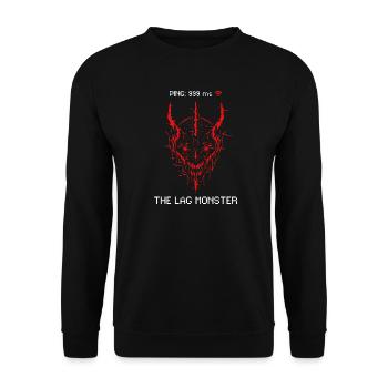 The Lag Monster Gamer Zocker Spruch High Ping - Unisex Pullover - Schwarz - Vorne - Alina (178cm) & Michal (187cm)