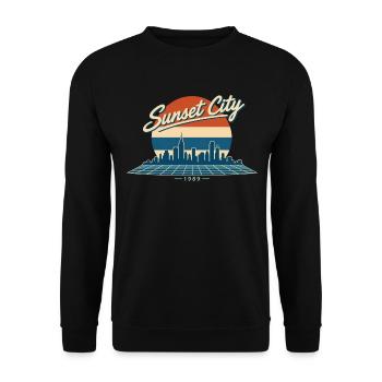 SUNSET CITY 1989 — Retro Horizon - Unisex Pullover - Schwarz - Vorne - Alina (178cm) & Michal (187cm)