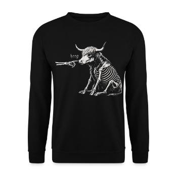 Boop Skelett Highland cow Halloween Gothic Spooky - Unisex Pullover - Schwarz - Vorne - Alina (178cm) & Michal (187cm)