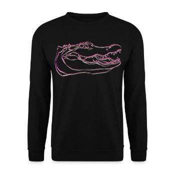 Neon Krokodil-Umriss auf Schwarz - Unisex Pullover - Schwarz - Vorne - Alina (178cm) & Michal (187cm)
