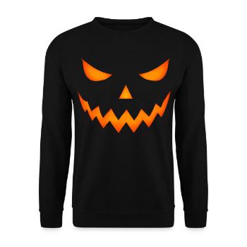 Halloween Kürbisgesicht Grusel Kürbis Kostüm Cozy  - Unisex Pullover - Schwarz - Vorne - Alina (178cm) & Michal (187cm)