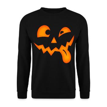 Halloween Kürbisgesicht Grusel Kürbis Meme Kostüm - Unisex Pullover - Schwarz - Vorne - Alina (178cm) & Michal (187cm)