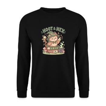 Hoot & Hex Waldzauber Eule - Unisex Pullover - Schwarz - Vorne - Alina (178cm) & Michal (187cm)