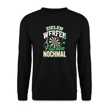 Dart Zielen Werfen Fluchen Nochmal Spruch - Unisex Pullover - Schwarz - Vorne - Alina (178cm) & Michal (187cm)