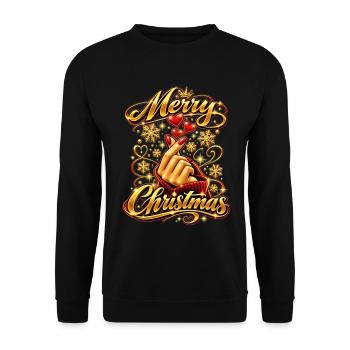 Korean Finger Heart – Merry Christmas Kpop Style - Unisex Pullover - Schwarz - Vorne - Alina (178cm) & Michal (187cm)