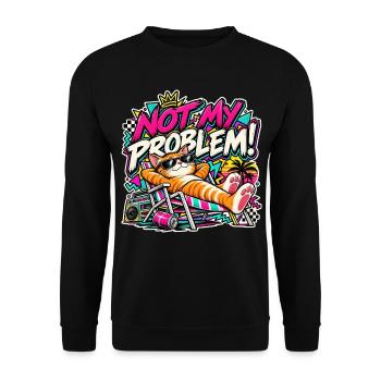 Nicht mein Problem – lustige Retro-Katze aus den 90ern - Unisex Pullover - Schwarz - Vorne - Alina (178cm) & Michal (187cm)