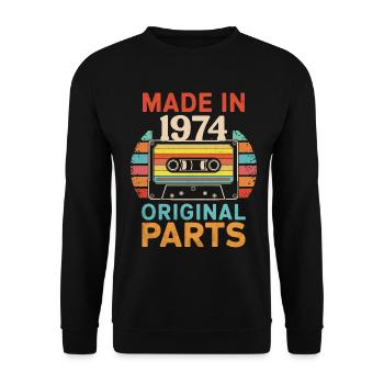 Geburtstag 1974 Original 70er 80er Kassettenband Retro - Unisex Pullover - Schwarz - Vorne - Alina (178cm) & Michal (187cm)
