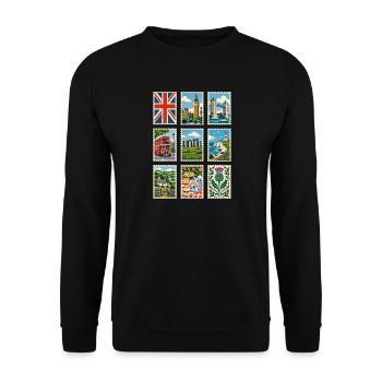 Großbritannien Briefmarken - Unisex Pullover - Schwarz - Vorne - Alina (178cm) & Michal (187cm)