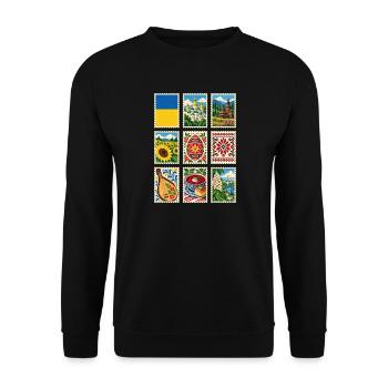 Ukraine Briefmarken - Unisex Pullover - Schwarz - Vorne - Alina (178cm) & Michal (187cm)