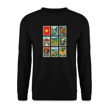Vietnam Briefmarken - Unisex Pullover - Schwarz - Vorne - Alina (178cm) & Michal (187cm)