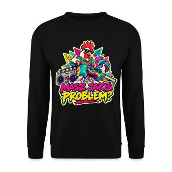 Hast du ein Problem? – Rooster Retro 90er. - Unisex Pullover - Schwarz - Vorne - Alina (178cm) & Michal (187cm)