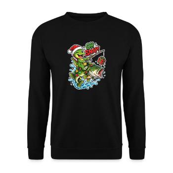 Weihnachtsangler-Alligator - Unisex Pullover - Schwarz - Vorne - Alina (178cm) & Michal (187cm)