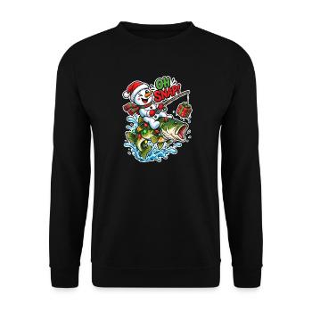Schneemann fängt Großfisch – Oh Snap - Unisex Pullover - Schwarz - Vorne - Alina (178cm) & Michal (187cm)