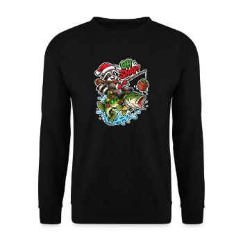 Weihnachtsangeln: Waschbär am Fisch - Unisex Pullover - Schwarz - Vorne - Alina (178cm) & Michal (187cm)