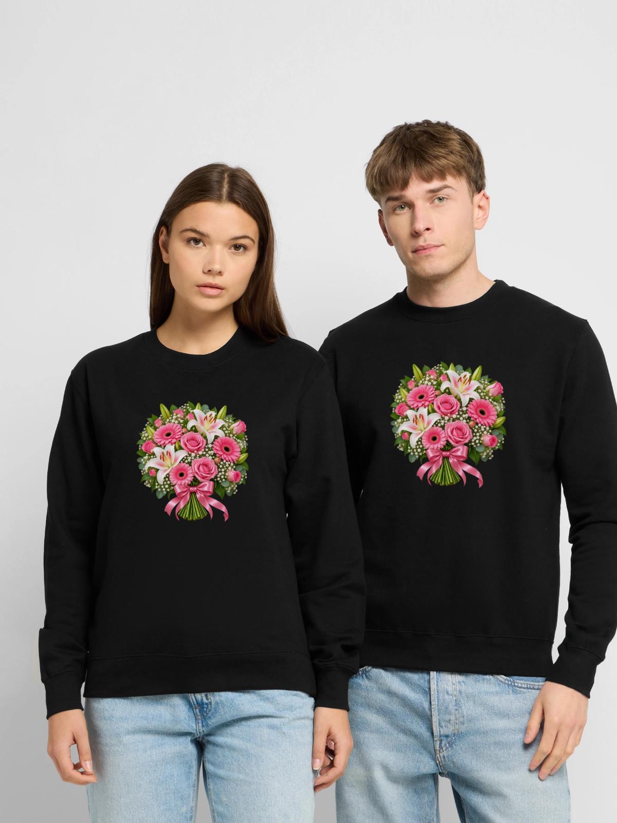 Blush-Blumenstrauß - Unisex Pullover - Schwarz - Vorne - Alina (178cm) & Michal (187cm)