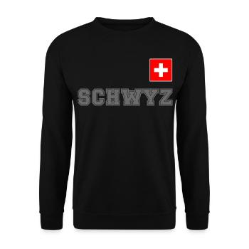 SCHWYZ - SCHWEIZ Trikot Look - mit Fahne Flagge - Unisex Pullover - Schwarz - Vorne - Alina (178cm) & Michal (187cm)