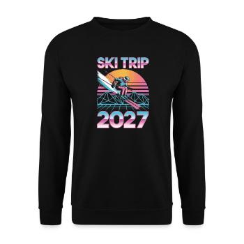 Skireise 2027 Retro Sunset - Unisex Pullover - Schwarz - Vorne - Alina (178cm) & Michal (187cm)