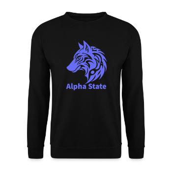 Alpha State Wolf-Emblem - Unisex Pullover - Schwarz - Vorne - Alina (178cm) & Michal (187cm)