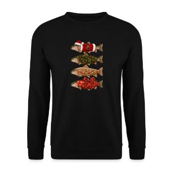  Funny Christmas Fish Santa Trout Holiday - Unisex Pullover - Schwarz - Vorne - Alina (178cm) & Michal (187cm)