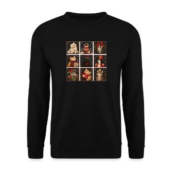 Vintage Christmas Cats Cute Holiday Cat Collage - Unisex Pullover - Schwarz - Vorne - Alina (178cm) & Michal (187cm)
