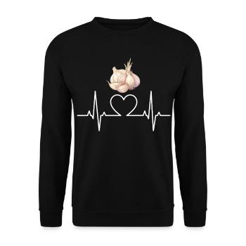 Knoblauch Herzschlag Design - Unisex Pullover - Schwarz - Vorne - Alina (178cm) & Michal (187cm)