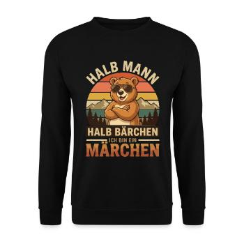 Halb Mann Halb Bärchen Motiv - Unisex Pullover - Schwarz - Vorne - Alina (178cm) & Michal (187cm)