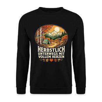 Herbstlich Unterwegs Mit Vollem Herzen - Unisex Pullover - Schwarz - Vorne - Alina (178cm) & Michal (187cm)