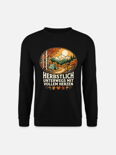 Herbstlich Unterwegs Mit Vollem Herzen - Unisex Pullover - Schwarz