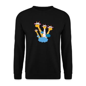 Fröhliche Giraffen über Wolken - Happy Giraffes - Unisex Pullover - Schwarz - Vorne - Alina (178cm) & Michal (187cm)