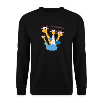 Ich bin anders! Bunte Giraffen - Unisex Pullover - Schwarz - Vorne - Alina (178cm) & Michal (187cm)