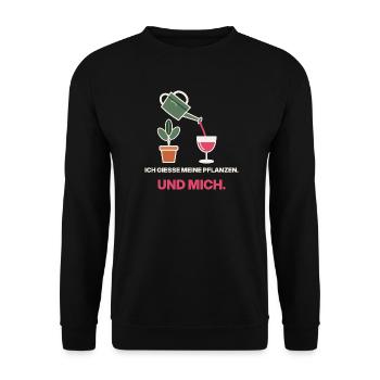 Ich gieße Pflanzen Und Mich - Unisex Pullover - Schwarz - Vorne - Alina (178cm) & Michal (187cm)