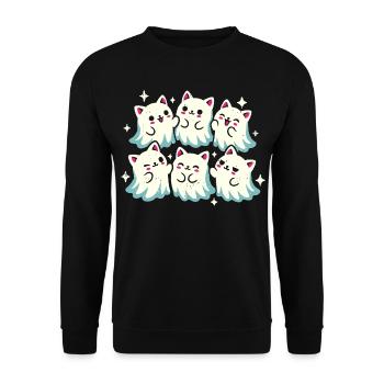 Kawaii Geisterkatzen - Unisex Pullover - Schwarz - Vorne - Alina (178cm) & Michal (187cm)