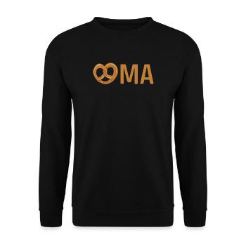Oma mit Brezel – Orange - Unisex Pullover - Schwarz - Vorne - Alina (178cm) & Michal (187cm)