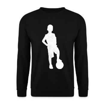Junge mit Fussball Silhouette Symbol Hobby Kind - Unisex Pullover - Schwarz - Vorne - Alina (178cm) & Michal (187cm)