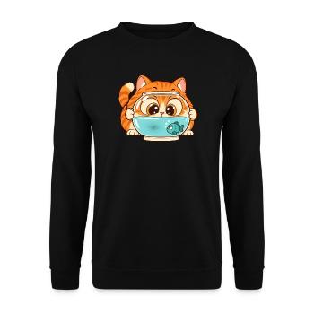 Katzenbaby am Fischglas Aquarium - Unisex Pullover - Schwarz - Vorne - Alina (178cm) & Michal (187cm)