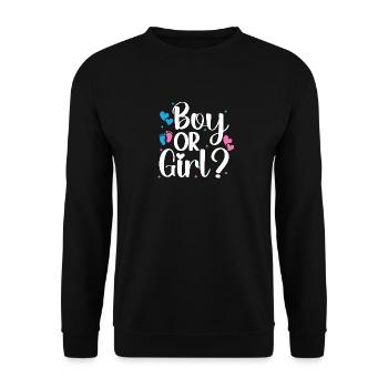 Frage zur Geschlechterenthüllung zum Jungen oder Mädchen Geschlechtenenthüllung - Unisex Pullover - Schwarz - Vorne - Alina (178cm) & Michal (187cm)