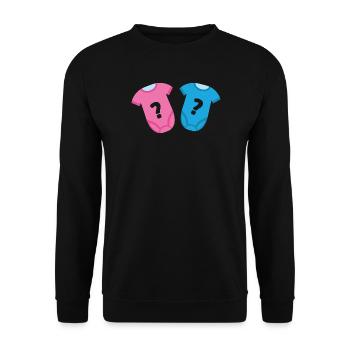 Pinkblaue Jungen- oder Mädchenstrampler – Frage – Lustig - Unisex Pullover - Schwarz - Vorne - Alina (178cm) & Michal (187cm)
