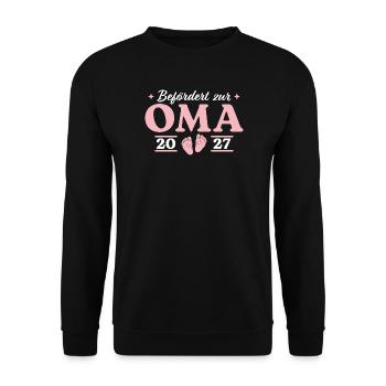 Werdende Oma 2027 Befördert zur Großmutter - Unisex Pullover - Schwarz - Vorne - Alina (178cm) & Michal (187cm)